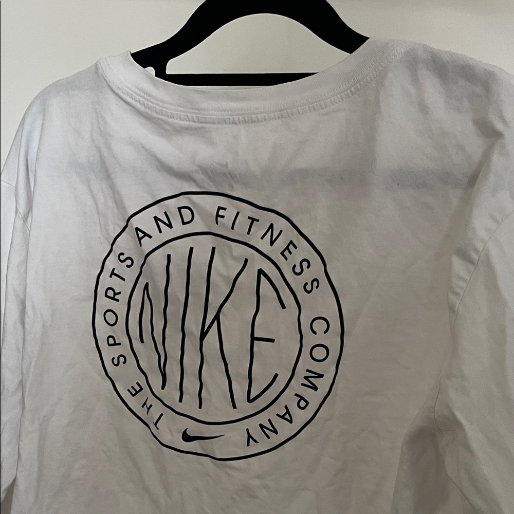 Nike White Cropped Long-Sleeve Tee with Chest Logo